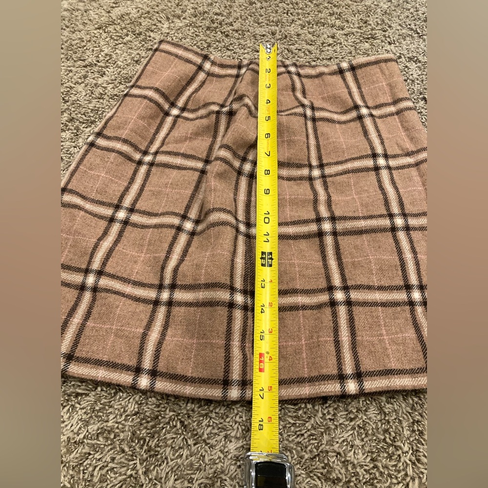 Ann Taylor Brown Plaid Sz 4 90% Wool Mini Collegiate Preppy Dark/Light Academia - Picture 11 of 12